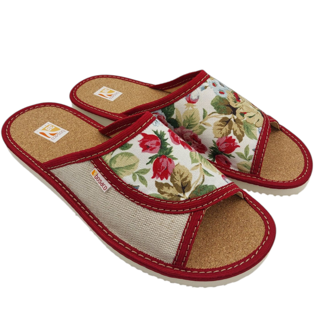 SAOLA Pantofole donna in lino naturale con sughero suola in gomma slip on in lino