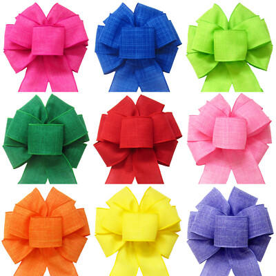 8'' Wired Linen Bows for Wreaths, Crafts, Gifts, Holiday Decorations - 19 Colors
