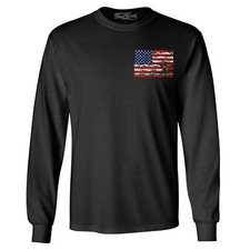 Distressed American Flag Pocket Size Long Sleeve Patriotic Shirts