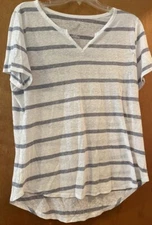 Time and Tru Women's sz lg 12-14 White Gray Striped Short Sleeved top