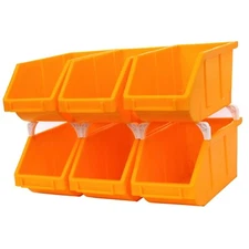 6-Pack Stackable Storage Bins Tool Part Container Yellow 5" w x 10" d x 5" h