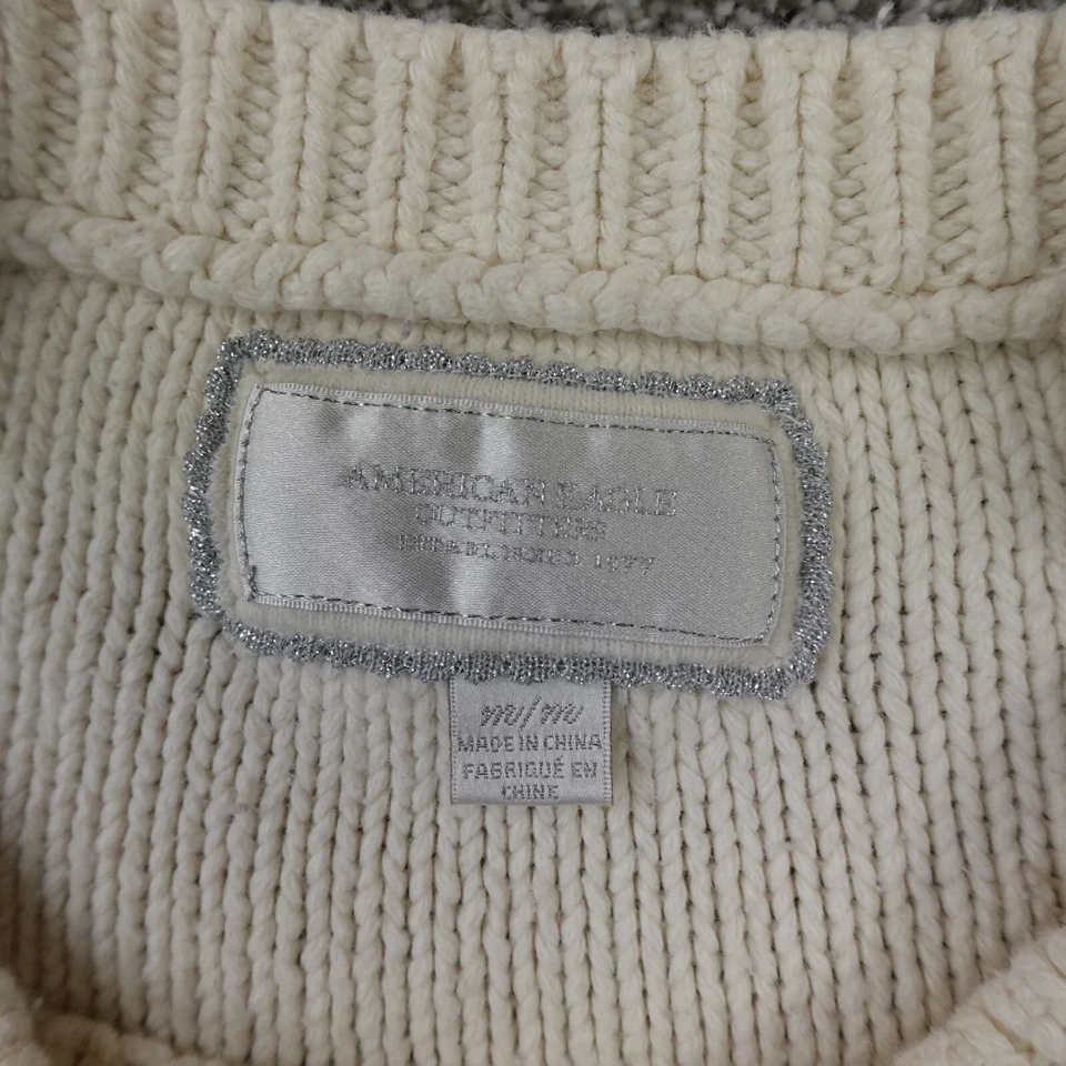 American Eagle Cardigan Womens M Beige Angora Cable Knit Sweater Babydoll Y2K AE - Image 4 of 4