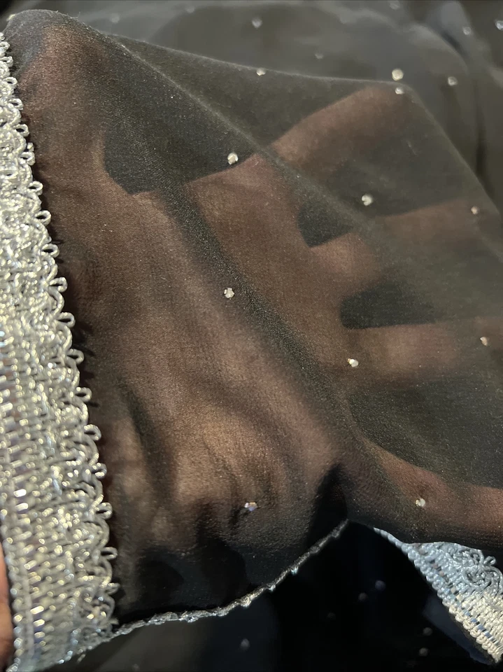 复古黑色纱丽手工串珠优质纱丽工艺织物 6 码 20 英寸漂亮! — 第 2/4 张图片