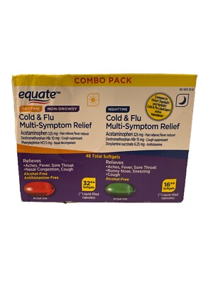 Equate Daytime And Nighttime Cold & Flu Multi-Symptom Relief, 48 Ct Expires 3/27