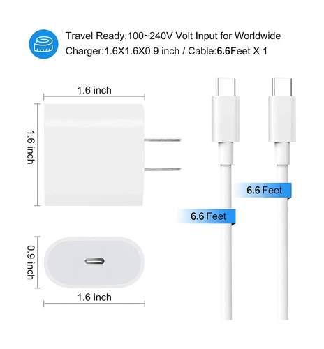 20W USB C Fast Charger for iPhone 15/15 Pro Max, iPad Pro 12.9/11 inch, iPad - Picture 5 of 8