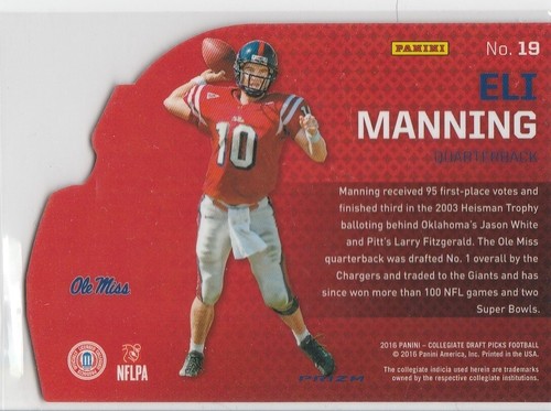 ELI MANNING Ole Miss Rebels PRIZMS DRAFT PICKS Insert Football Card Die-Cut LE! - Bild 2 von 2