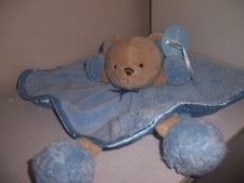 Carter's Smiley Happy Friends Bear Blue Tan Baby Security Blanket Lovey