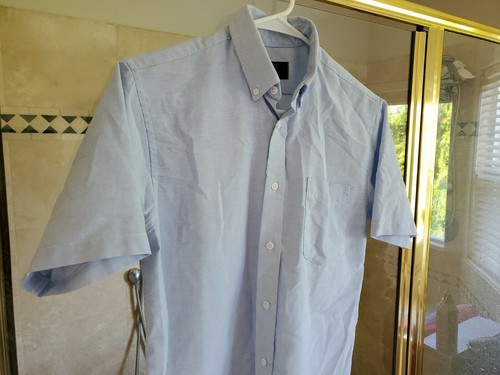 Boys Short Sleeve Blue Button Down Oxford Dress Shirt Reg Fit Size 14 - Picture 4 of 9