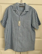 NWT Daniel Cremieux size M lt indigo striped button up short sleeve shirt mens