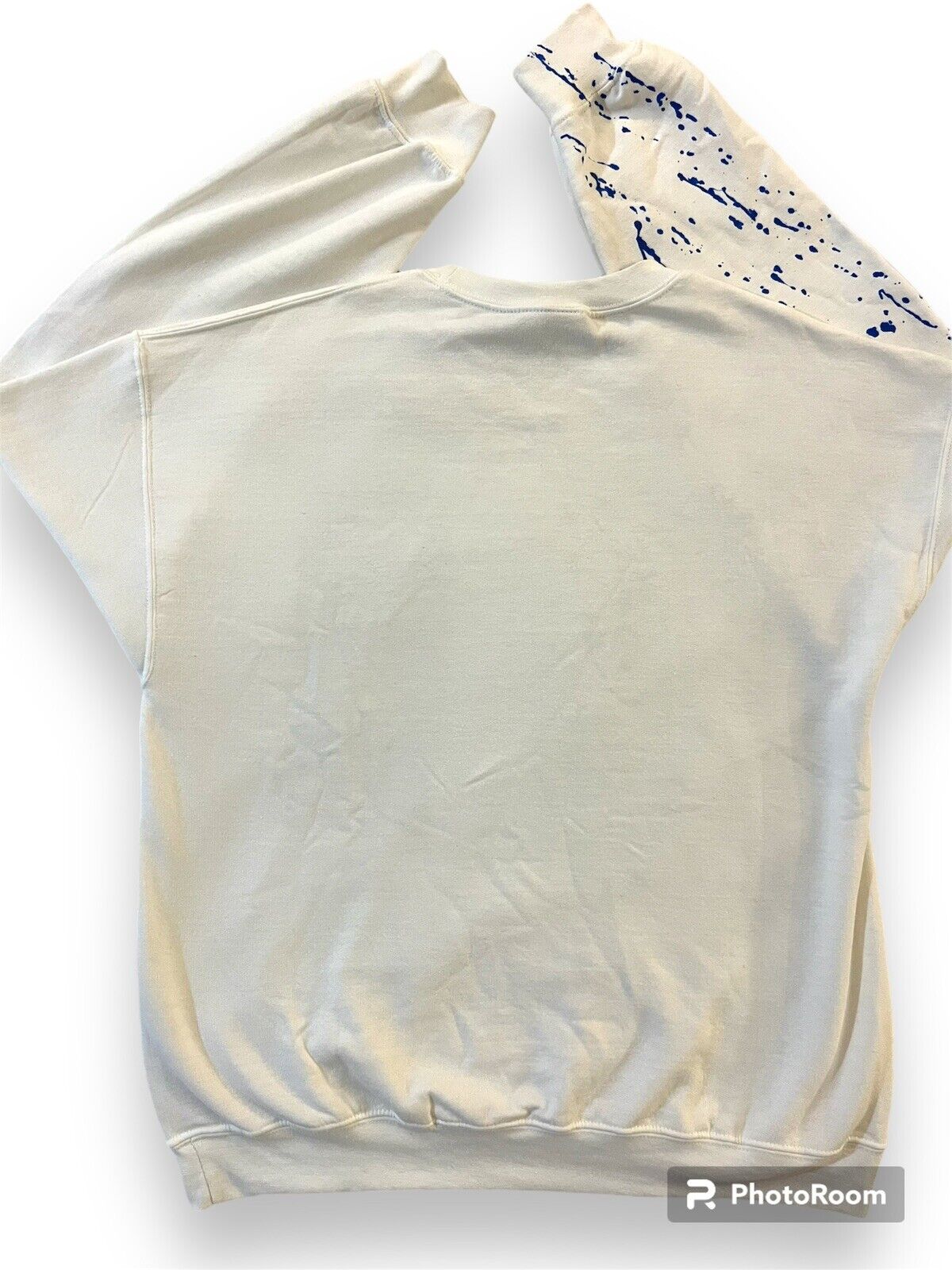 Paint Splatter Gildan Sweatshirt XL White & Blue … - image 5