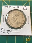 1950 Canada 50 Cents Silver Coin No Des. .800