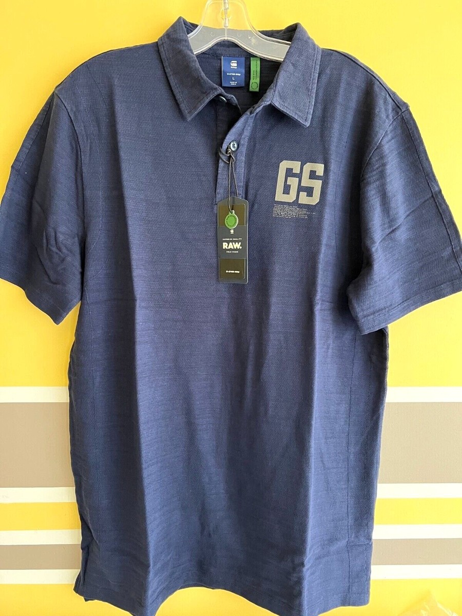 New G-Star Raw Stitch & Graphic Polo 100% Organic Cotton Men Navy