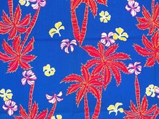 Tropical Fabric Palm Trees Flowers Cotton 44" x 2 Yards Blue Red Yellow White