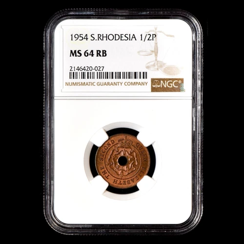 1954 SOUTHERN RHODESIA 1/2 PENNY ✪ NGC MS-64-RB ✪ HALFPENNY SOUTH S  ◢TRUSTED◣