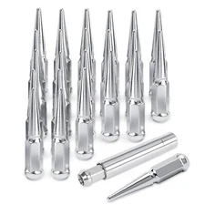 24 PCS Chrome Spike Lug Nuts M14x1.5 For Chevy Silverado Tahoe 4.4" Tall w/ Key