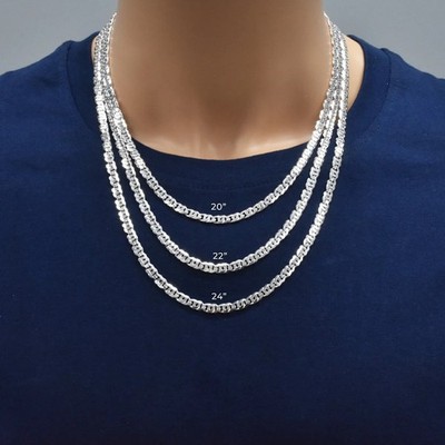 .925 Sterling Silver D-Cut Bird Eye Curb Chain Necklace Size-20''-24''