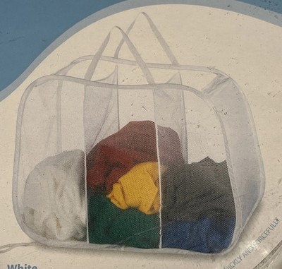Whitmor Polyester Mesh Pop & Fold Laundry Sorter Paloma White Free Shipping New