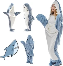 Shark Blanket Super Soft Cozy Flannel Hoodie Shark Sleeping Bag Jumpsuit Adult