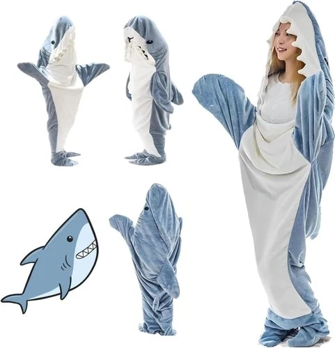 Shark Blanket Super Soft Cozy Flannel Hoodie Shark Sleeping Bag Jumpsuit Adult