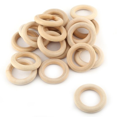 20Pcs Natural Unfinished Wood Rings Wooden Round DIY Craft Jewelry Making