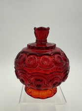 VTG Moon & Star Ruby Red Amberina Covered Candy Dish - Fenton by Wright or Smith