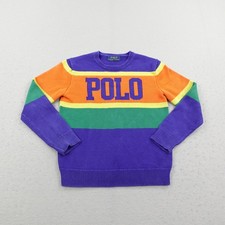 Polo Ralph Lauren Sweater Boys Medium Blue Orange Green Colorblock Stripe Kids