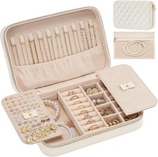 Travel Jewelry Case Organizer Box with Mirror White