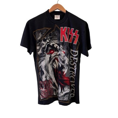 VTG KISS 22 Years Of Destruction AOP Comic Art Modern Shirt Large Single Stitch