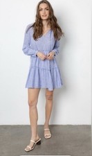 Rails Everly Mini Linen Dress Ludlow Stripe Blue Women’s S Tiered Prairie