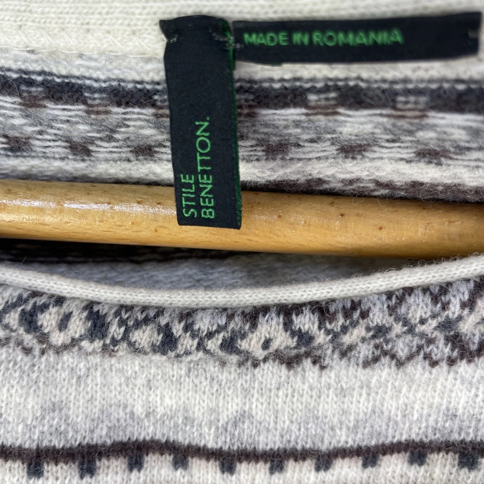 Stile Benetton Sleeveless Wool Blend Sweater Dress Size L Striped Fair Isle - Image 4 of 4