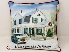 Christmas Decor Throw Pillow HOME FOR THE HOLIDAYS Indoor/Outdoor, Farmhouse