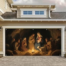 13x6ft Nativity Scene Garage Door Banner Shepherds Adoring Baby Jesus Mary Po...