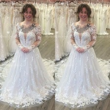 Deep V Neck Wedding Dresses Long Sleeves White Ivory Tulle Elegant Bridal Gowns