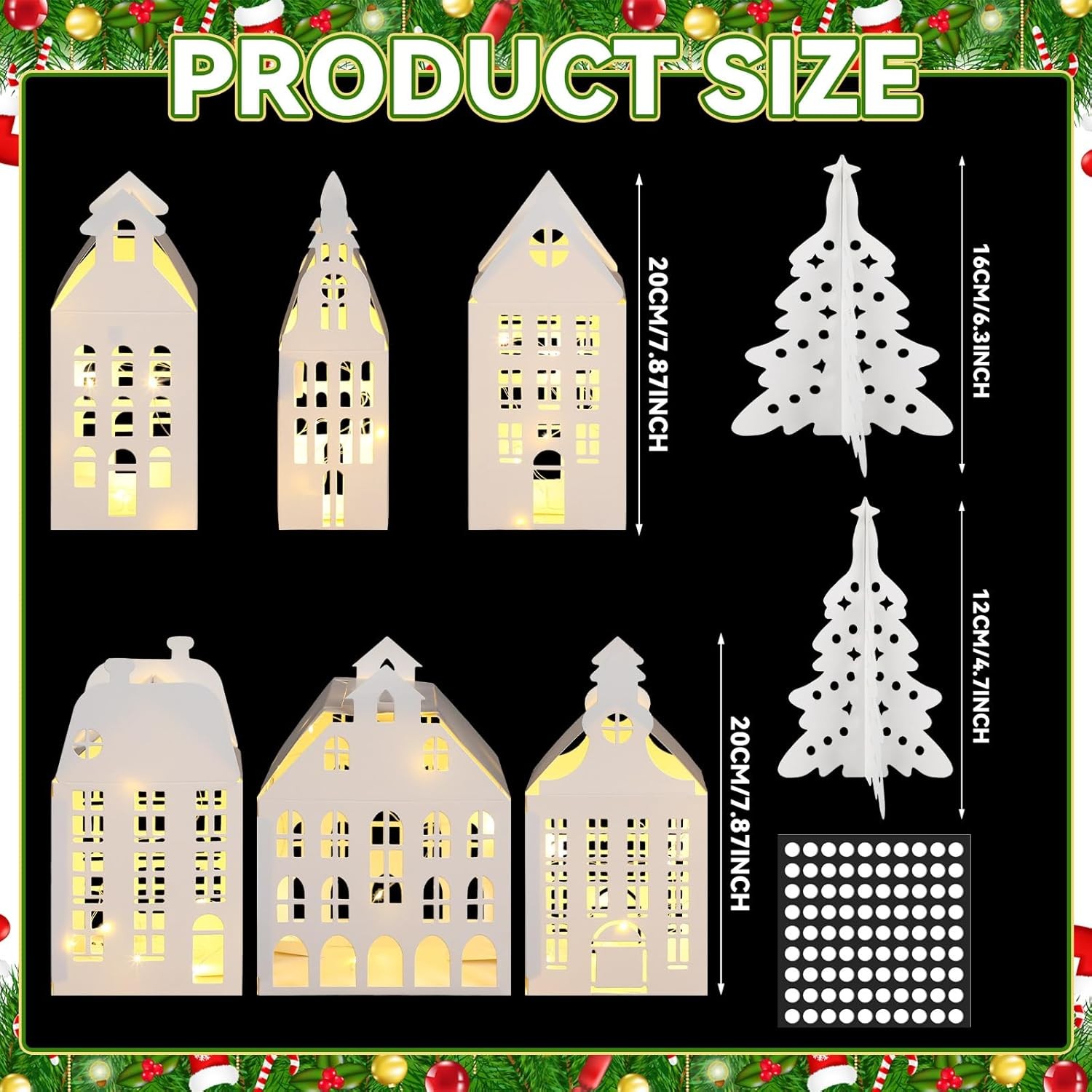 10 Pcs 3D Christmas Village Houses Sets White Winter Village with Light Xmas Hou