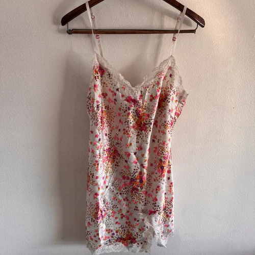 VALENTINO Abito Victoria’s Secret raso Y2K vintage slip pizzo floreale ragazza dolce cuore med