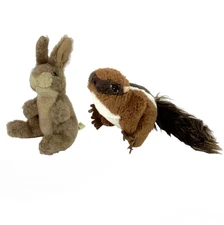 Folkmanis Puppets-Mini Chipmunk & Jack Rabbit-Tan/Brown/White-Plush Finger 4" 6"