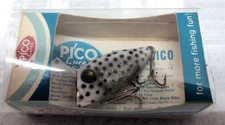 Vintage New in Box Chico Pico Fishing Lure "C-14W" WHITE & BLACK DOTS 2" PERCH