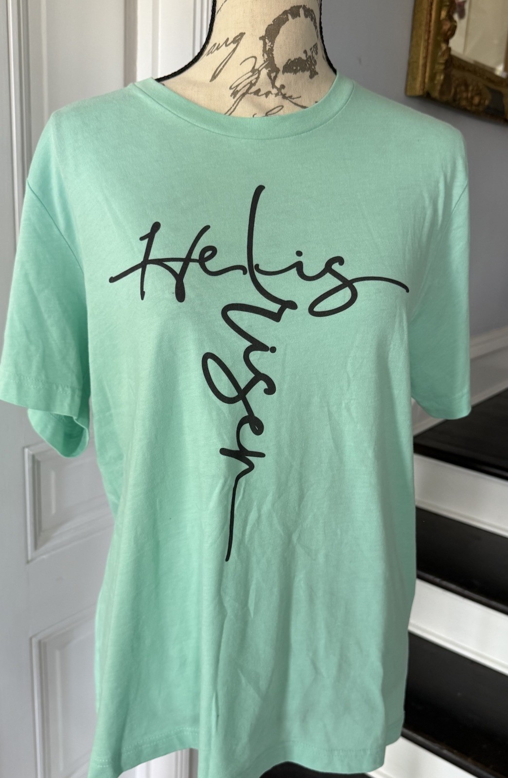 Ladies “He Is Risen” Easter Mint Short Sleeved Sh… - image 1