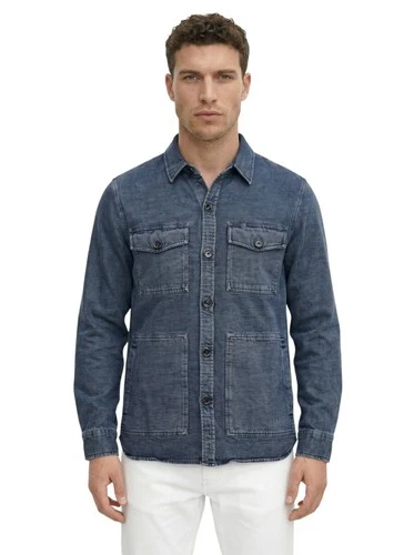 $1250 ISAIA NAPOLI Blue Indigo Hand-Sewn Overshirt Jacket Denim Cotton - product listing photo