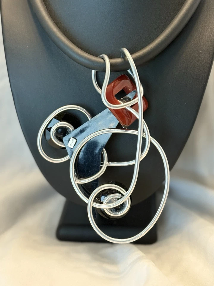 Collar Colgante Jeff Lieb Usable Modernista Cristal y Ágata Firmado Foto 2 de 4