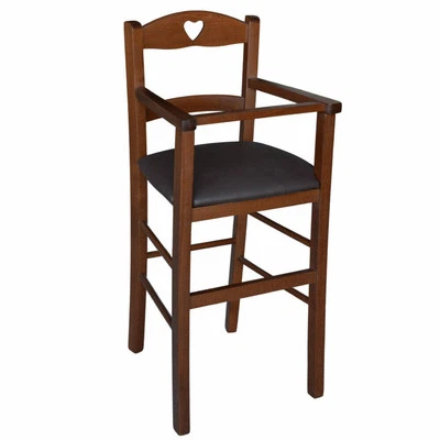 OKAFFAREFATTO Seggiolone in legno color noce scuro con seduta imbottita in similpelle marrone