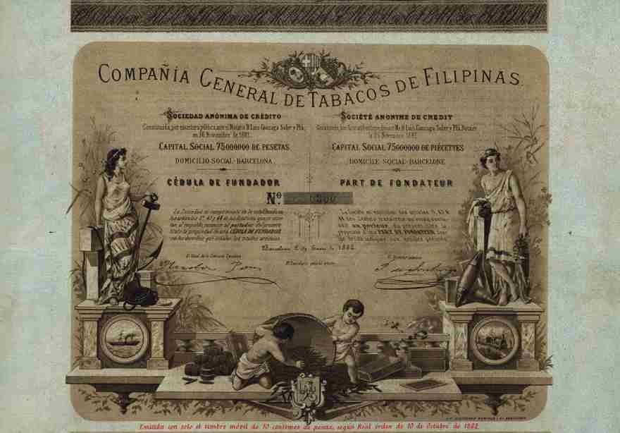 TABACOS DE FILIPINAS 1882 Barcelona España Tabaco Plantaciones Acciones Fundadoras A López
