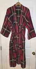 Vtg. Bill Blass Red Green Plaid Mens Bath Robe Geometric Heavy OSFA Turkey Ties