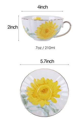 Ceramic Teacup Sunflower Vintage Chintz Porcelain Coffee Mug Tea Cup with Sau... - Picture 2 of 6
