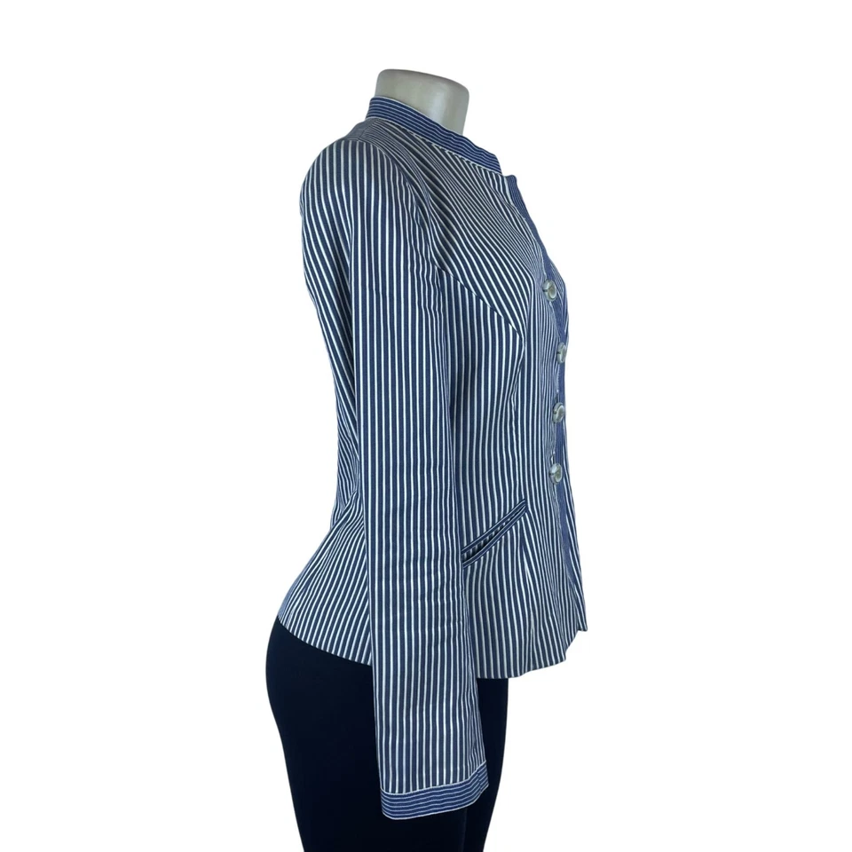 Blazer feminino listrado azul e branco algodão/acetato tamanho 8 slim fit elegante - Imagem 2 de 4