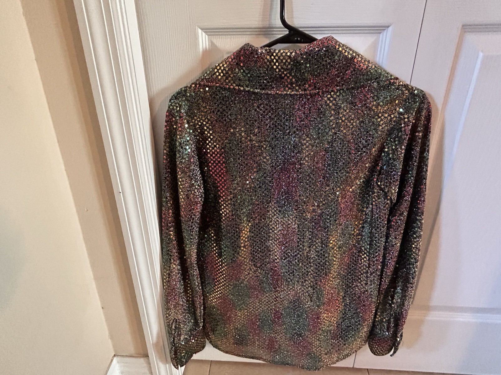 Multicolor Sequin Long Sleeve Button-Up Shirt Pol… - image 2