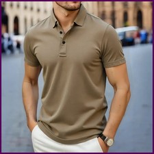 Men's Business Casual Polo Shirt Solid Color Short Sleeve Breathable Top