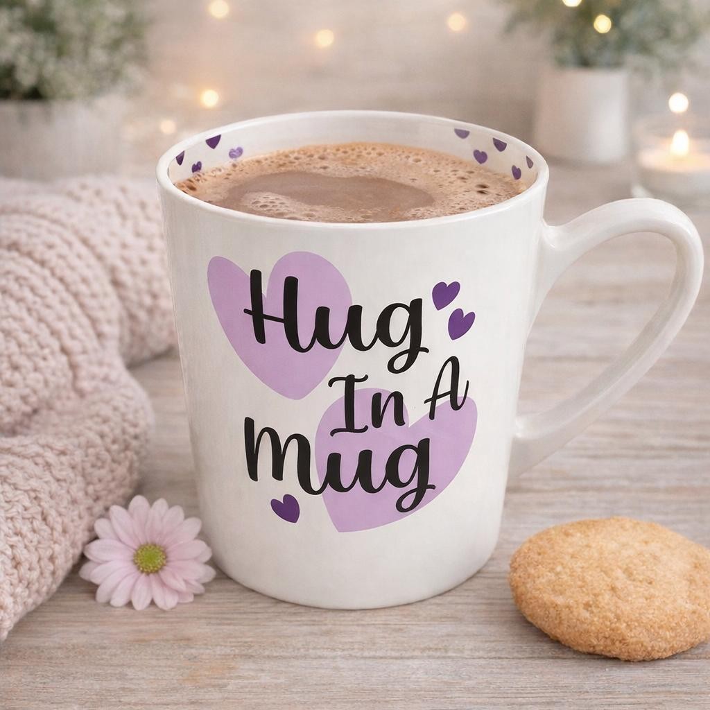 Hug In A Mug Novelty Tea Cup Thinking Of You Gift Ceramic Microwave Safe 400ml