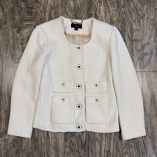 J.Crew Ivory Boucle Tweed Lady Jacket Blazer 4 Pocket Collarless Lined Size 0
