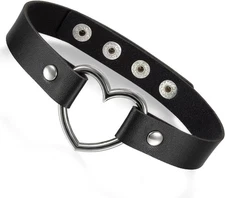 Gothic Heart Choker Necklace for Women, Adjustable Punk Collar Neckband Black 